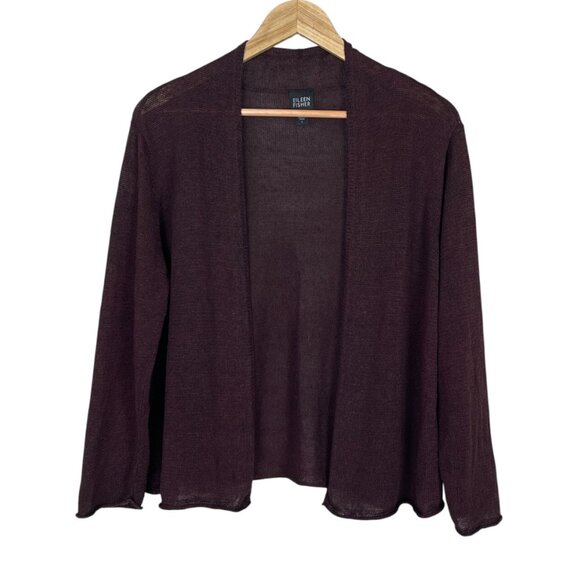 EILEEN FISHER 100% LINEN SEMI SHEER RAW HEM BROWN CARDIGAN - Picture 1 of 8
